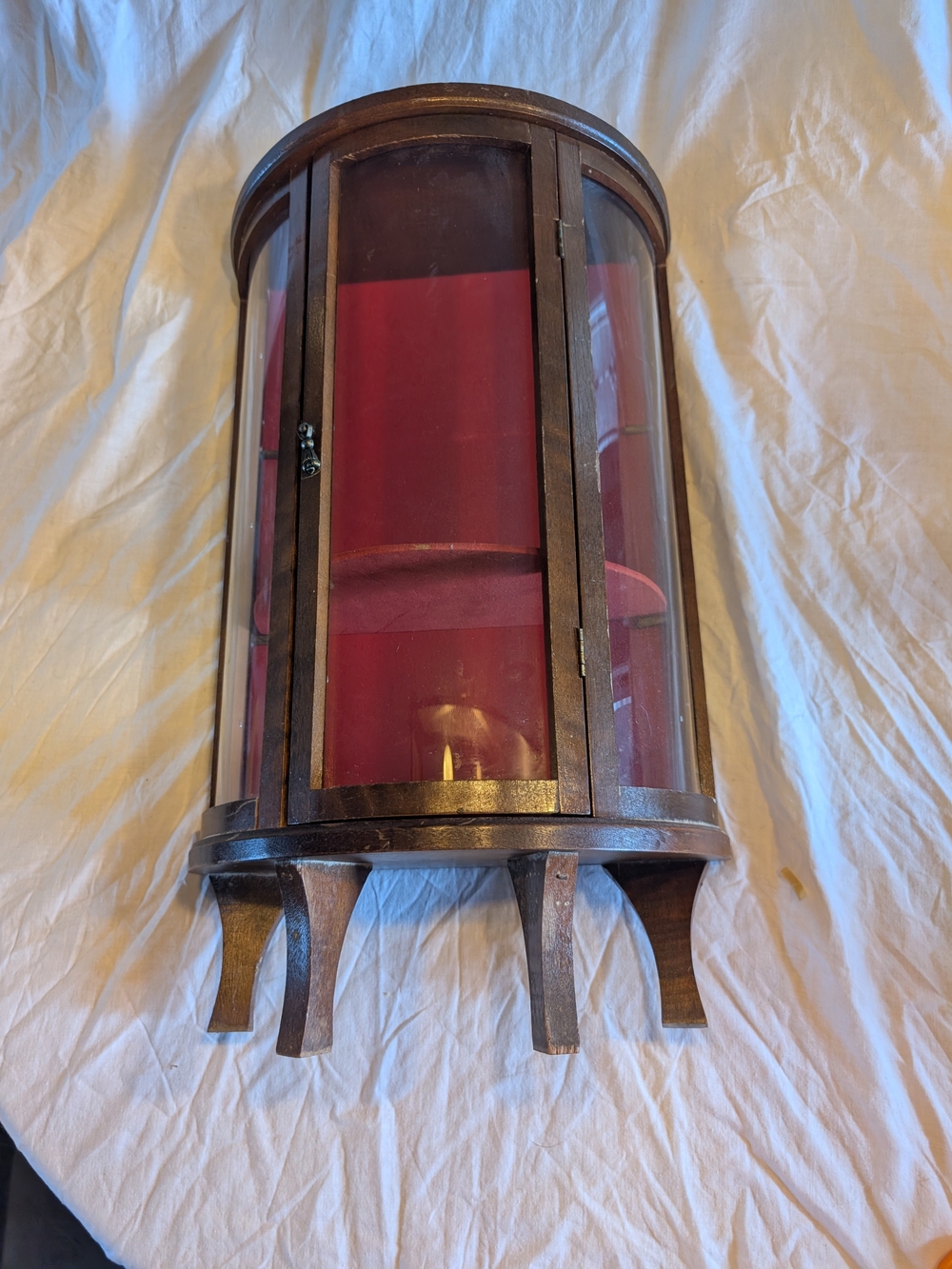 2/120$ Vintage Brown Wall Curio Shelf with Red Interior